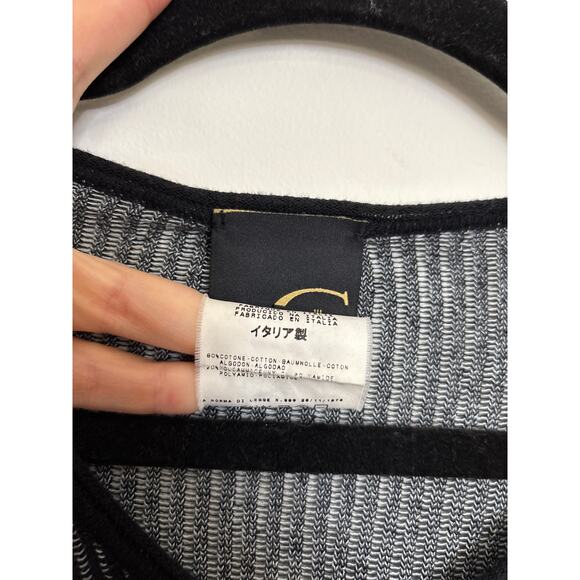 Just Cavalli Top Womens 12 IT48 Striped Ribbed Thin Knit V-Neck Black White - Picture 4 of 4